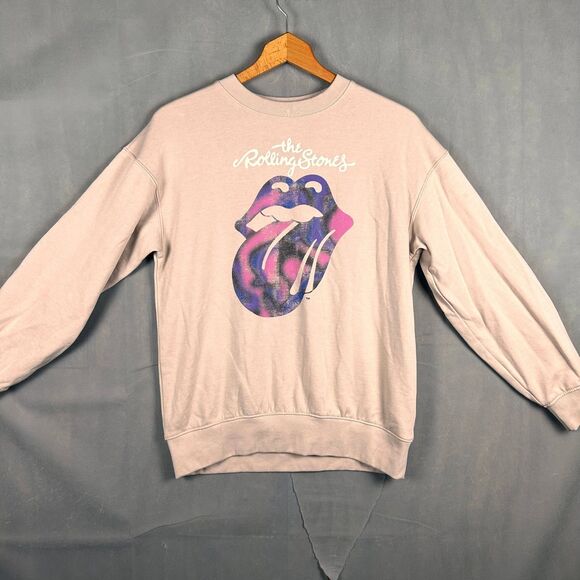 H&M Sweatshirt Kids Boys Size 12/14 Beige Rolling Stones Graphic Crewneck Casual - Picture 1 of 6
